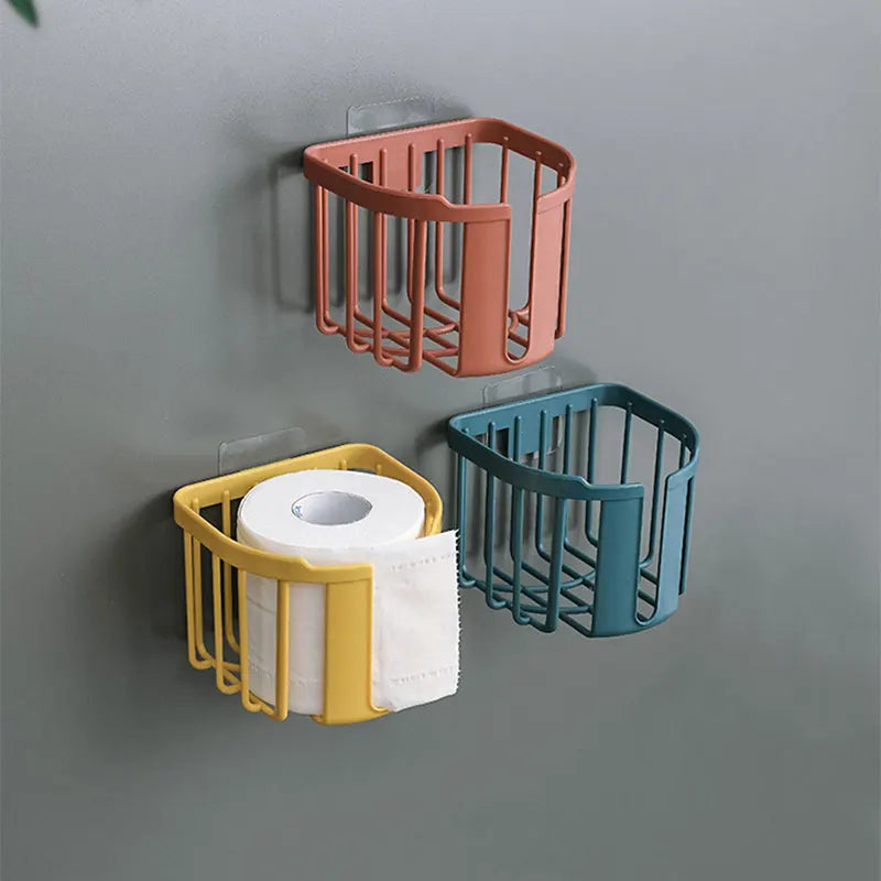 Punch-Free Wall-Mounted Toilet Paper Holder with Storage Shelf