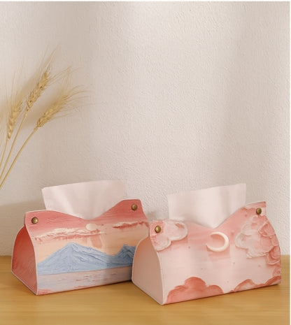 Aesthetic Pink Leather Tissue Box – Large Capacity & Decorative Design