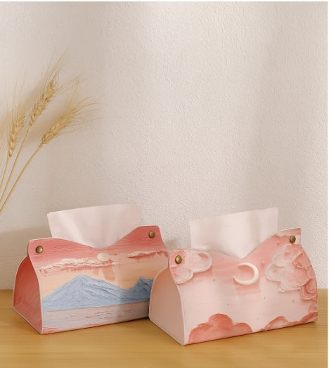 Aesthetic Pink Leather Tissue Box – Large Capacity & Decorative Design
