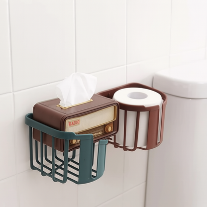 Punch-Free Wall-Mounted Toilet Paper Holder with Storage Shelf