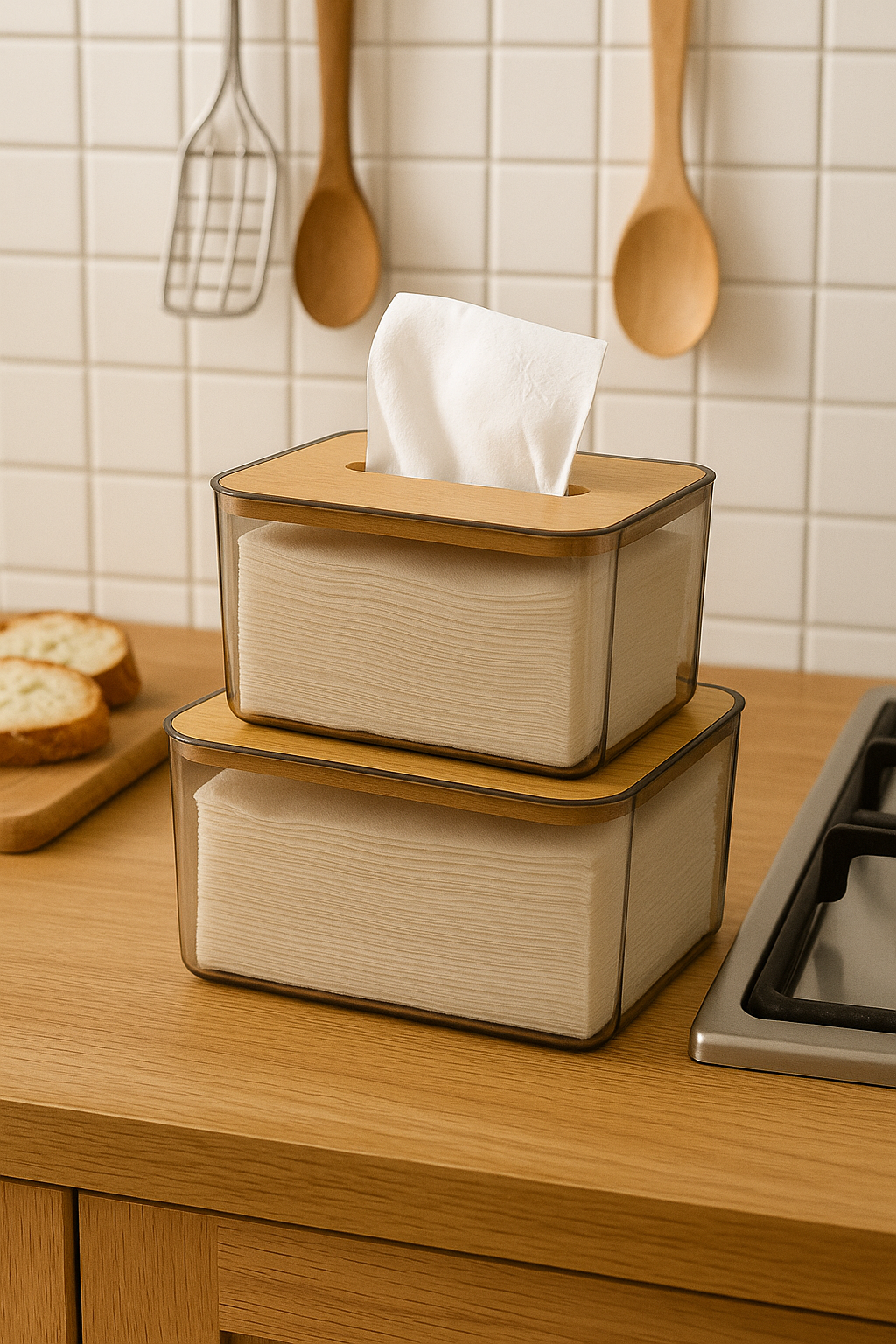Bamboo Wooden Cover Plastic Tissue Box Paper Holder Dispenser Home Storage Case