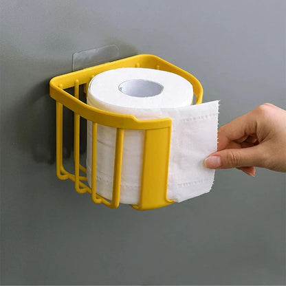 Punch-Free Wall-Mounted Toilet Paper Holder with Storage Shelf