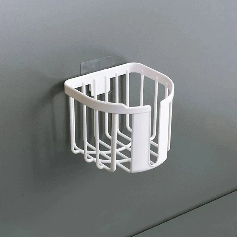 Punch-Free Wall-Mounted Toilet Paper Holder with Storage Shelf