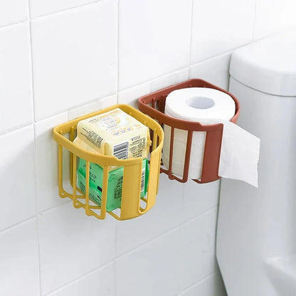Punch-Free Wall-Mounted Toilet Paper Holder with Storage Shelf
