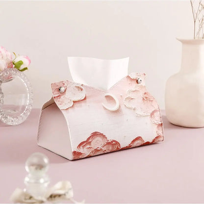 Aesthetic Pink Leather Tissue Box – Large Capacity & Decorative Design