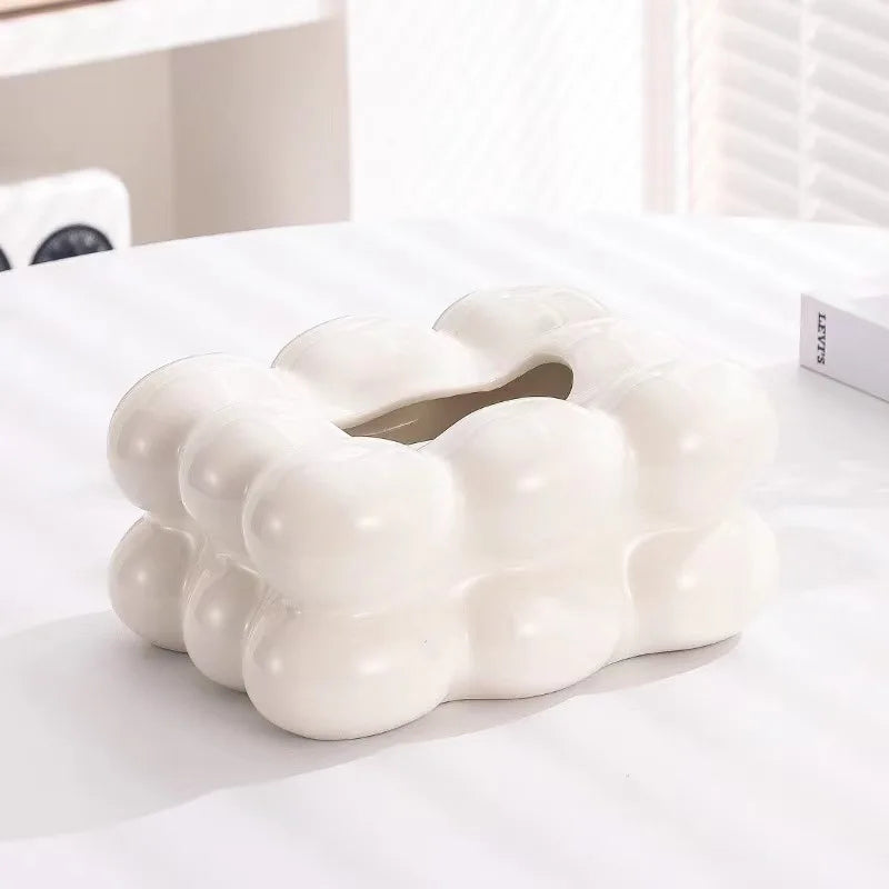 Ceramic Tissue Box with Drawer – Cotton Candy Style Napkin Holder