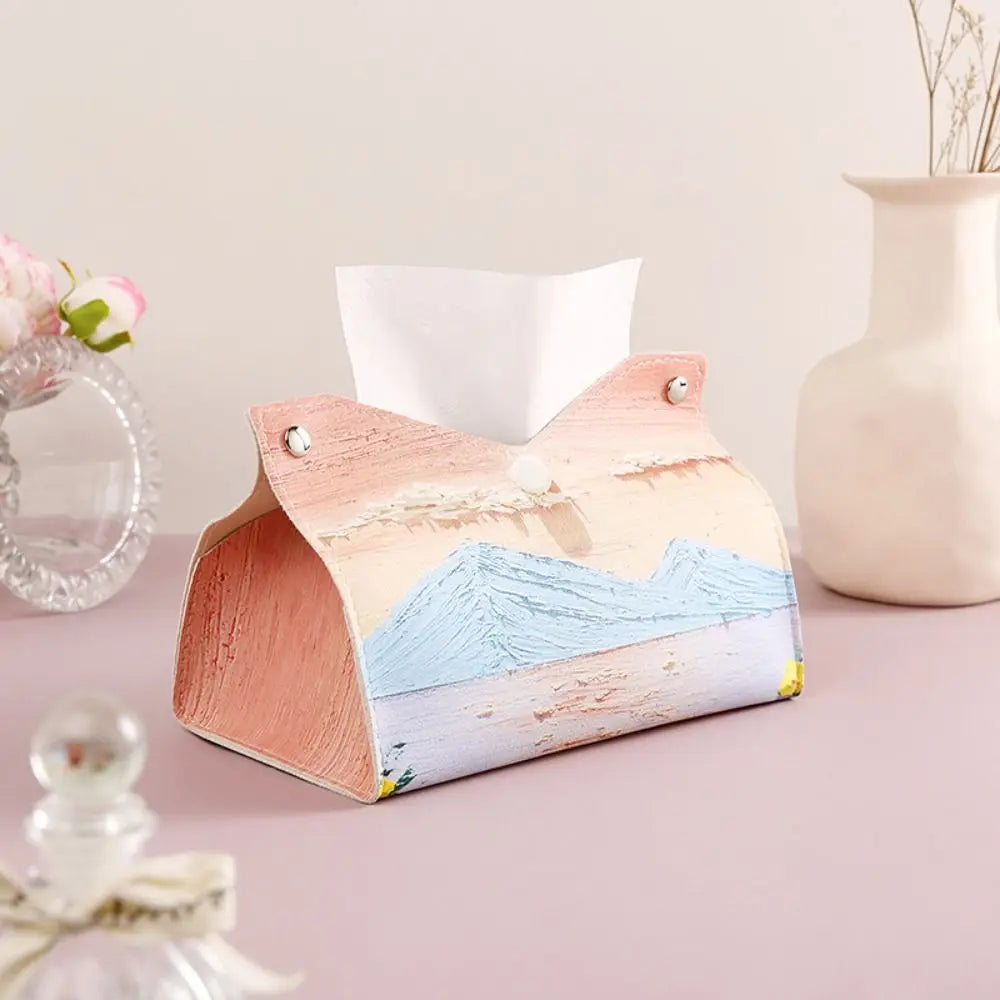 Aesthetic Pink Leather Tissue Box – Large Capacity & Decorative Design