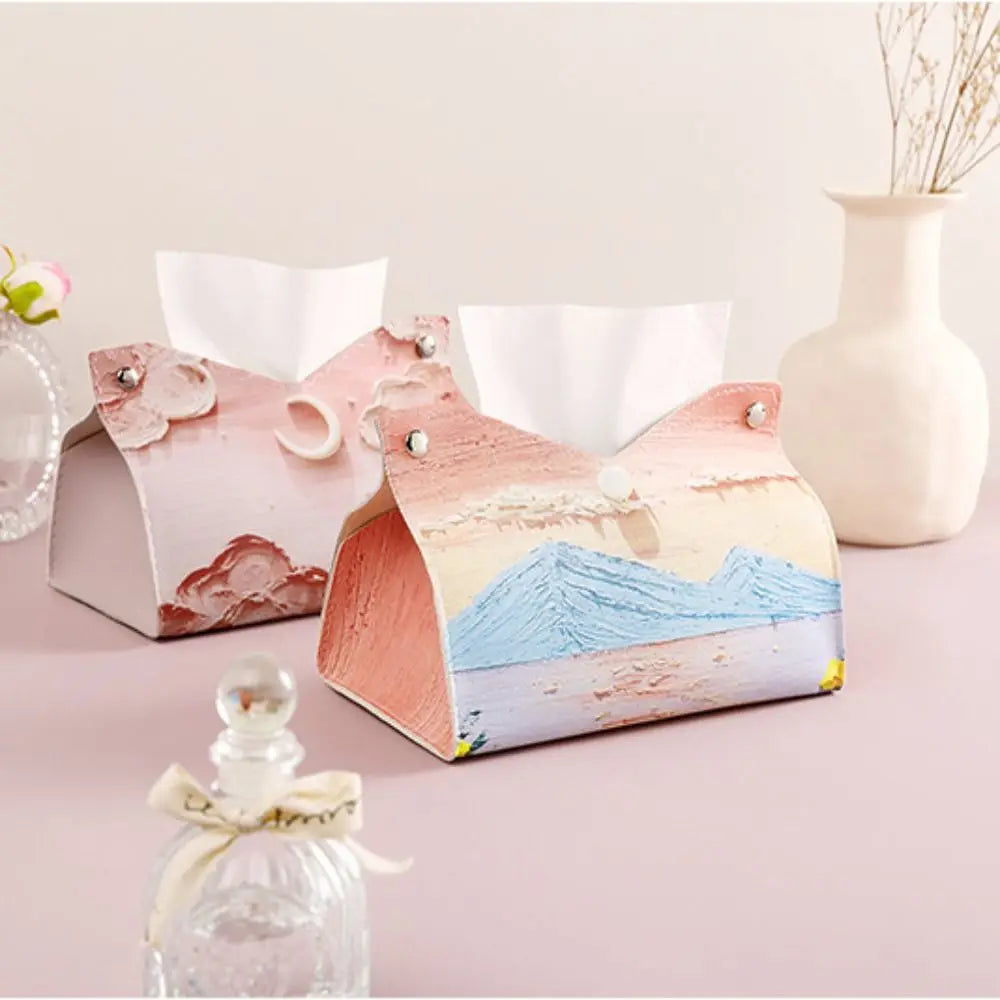 Aesthetic Pink Leather Tissue Box – Large Capacity & Decorative Design