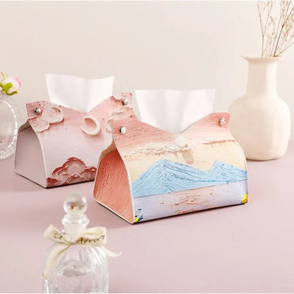 Aesthetic Pink Leather Tissue Box – Large Capacity & Decorative Design