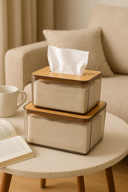 Bamboo Wooden Cover Plastic Tissue Box Paper Holder Dispenser Home Storage Case