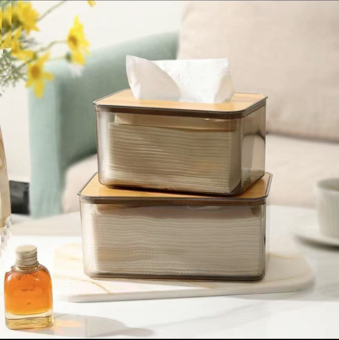 Bamboo Wooden Cover Plastic Tissue Box Paper Holder Dispenser Home Storage Case