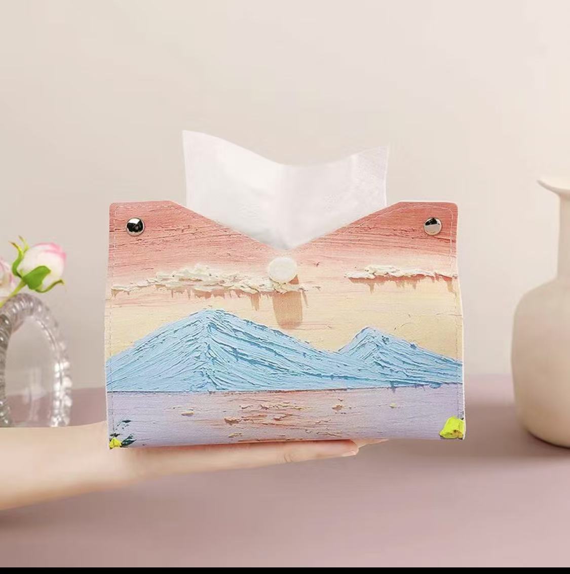 Aesthetic Pink Leather Tissue Box – Large Capacity & Decorative Design