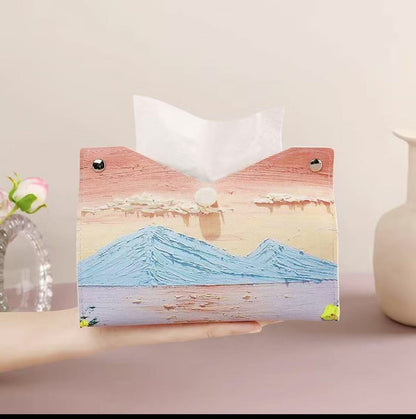 Aesthetic Pink Leather Tissue Box – Large Capacity & Decorative Design